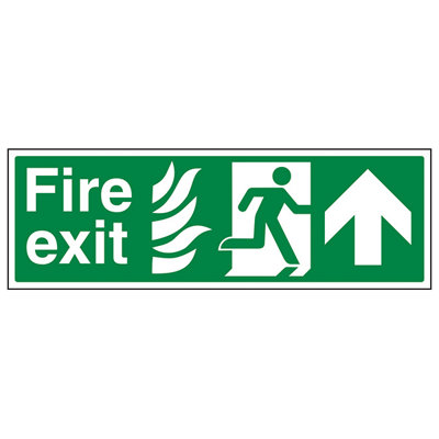 V Safety Fire Exit Arrow Up Emergency Sign1mm Rigid Plastic600X200mm (X3) from B&Q