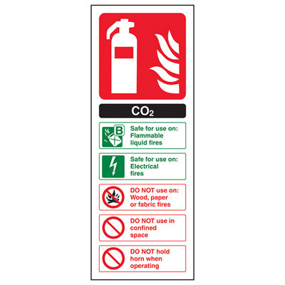 V Safety Co2 Fire Extinguisher Safety Sign - Adhesive Vinyl - 100X280mm (X3)