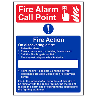 V Safety Caravan Site Safety Fire Action SignAdhesive Vinyl150X200mm (X3) from B&Q