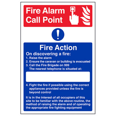 V Safety Caravan Site Safety Fire Action SignGlow In The Dark 200X300mm (X3) from B&Q