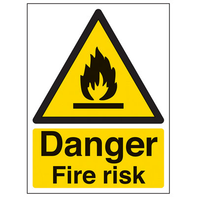 V Safety Danger Fire Risk Warning Flammable SignRigid Plastic 200X300mm (X3) from B&Q