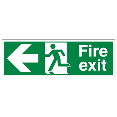 V Safety Fire Exit Arrow Left Safety SignRigid Plastic450X150mm (X3) from B&Q