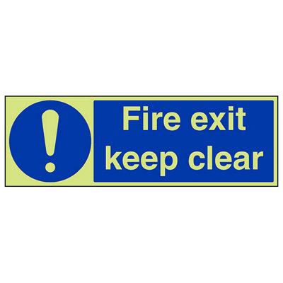V Safety Fire Exit Keep Clear Mandatory SignGlow In The Dark 600X200mm (X3) from B&Q