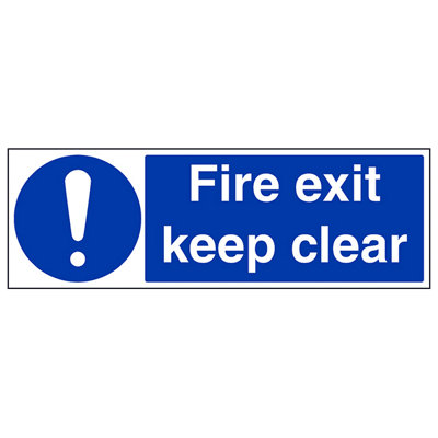 V Safety Fire Exit Keep Clear Mandatory SignAdhesive Vinyl600X200mm (X3) from B&Q