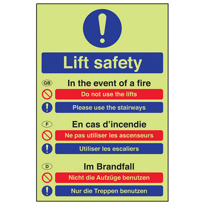 V Safety Lift Safety Multi Language SignGlow In Dark200X300mm (X3) from B&Q