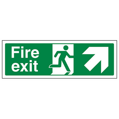 V Safety Fire Exit Arrow Up Right Safety SignRigid Plastic600X200mm (X3) from B&Q
