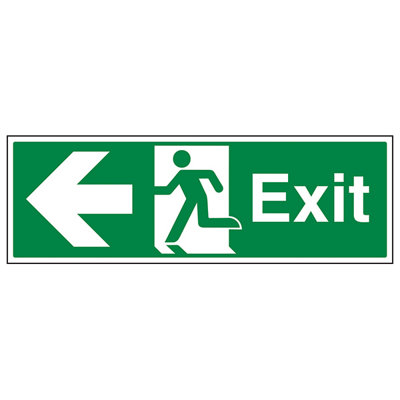 V Safety Fire Exit Arrow Left Safety Sign1mm Rigid Plastic600X200mm (X3) from B&Q