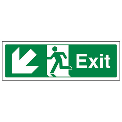 V Safety Emergency Exit Arrow Down Left Safety SignRigid Plastic600X200mm (X3) from B&Q