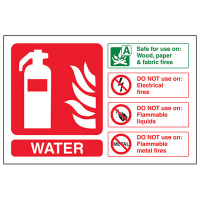 V Safety Water Fire Extinguisher Safety Sign - Adhesive Vinyl - 150X100mm (X3)