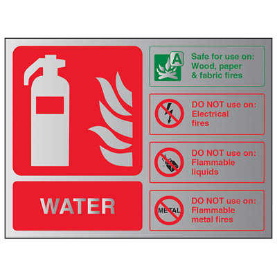 V Safety Water Fire Extinguisher Safety Sign - Rigid Plastic - 200X150mm (X3)