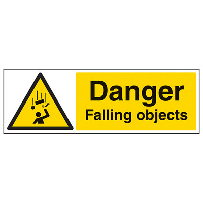 V Safety Danger Falling Objects Warning SignAdhesive Vinyl450X150mm (X3) from B&Q