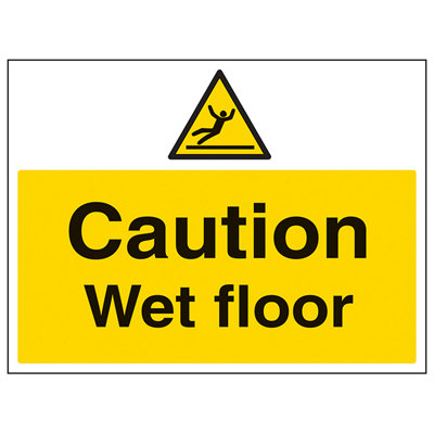 V Safety Caution Wet Floor Safety Warning SignAdhesive Vinyl 400X300mm (X3) from B&Q
