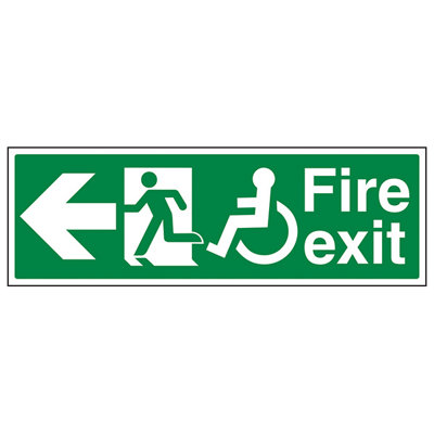 V Safety Wheel Chair Fire Exit Arrow Left SignGlow In Dark600X200mm (X3) from B&Q