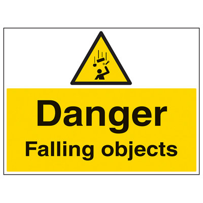 V Safety Danger Falling Objects Warning Sign1mm Rigid Plastic400X300mm (X3) from B&Q