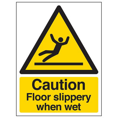 V Safety Caution Floor Slippery When Wet SignRigid Plastic150X200mm (X3) from B&Q