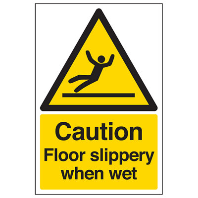 V Safety Caution Floor Slippery When Wet SignAdhesive Vinyl200X300mm (X3) from B&Q
