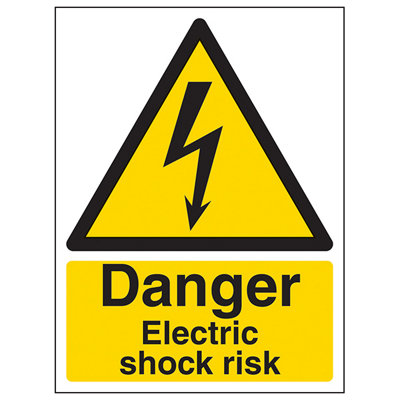 V Safety Electric Shock Risk Warning SignAdhesive Vinyl200X300mm (X3) from B&Q