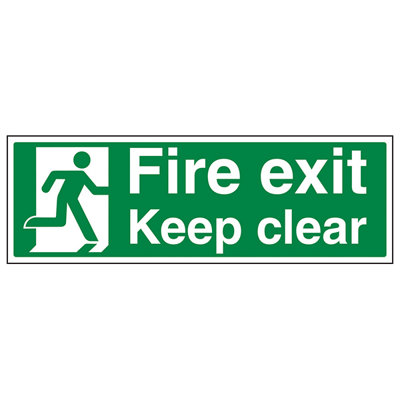 V Safety Fire Exit Keep Clear Safety SignAdhesive Vinyl600X200mm (X3) from B&Q