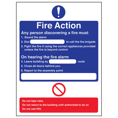 V Safety Fire Action Dial General Procedure SignAdhesive Vinyl 150X200mm (X3) from B&Q