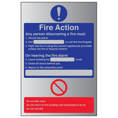 V Safety Fire Action Dial General Procedure SignRigid Plastic 200X300mm (X3) from B&Q