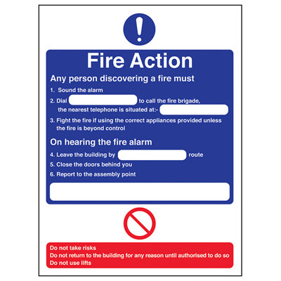 V Safety Fire Action Telephone Procedure SignAdhesive Vinyl150X200mm (X3) from B&Q