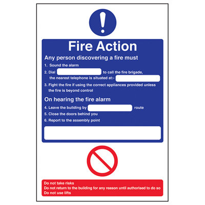 V Safety Fire Action Telephone Procedure SignAdhesive Vinyl200X300mm (X3) from B&Q