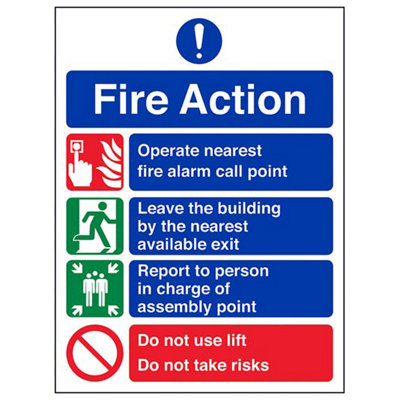 V Safety Fire Action Prohibition/safe Lifts SignGlow In Dark 150X200mm (X3) from B&Q