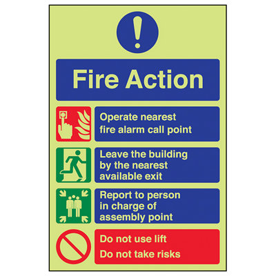 V Safety Fire Action Prohibition/safe Lifts SignGlow In Dark 200X300mm (X3) from B&Q