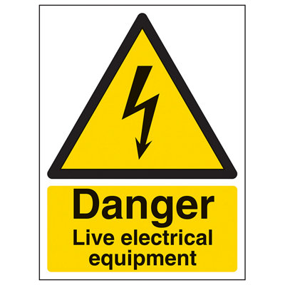 V Safety Danger Live Electrical Equipment SignRigid Plastic150X200mm (X3) from B&Q