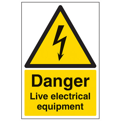 V Safety Danger Live Electrical Equipment SignAdhesive Vinyl 200X300mm (X3) from B&Q