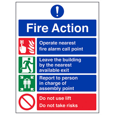 V Safety Prohibition/safe Fire Action SignAdhesive Vinyl300X400mm (X3) from B&Q
