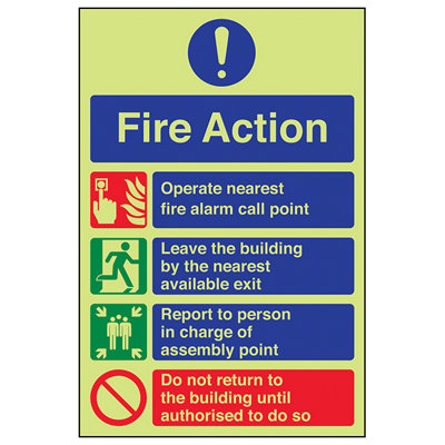 V Safety Fire Action Prohibition/safe SignGlow In The Dark200X300mm (X3) from B&Q