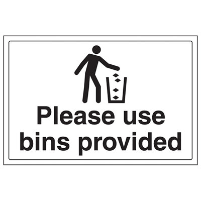 V Safety Please Use Bins Provided Info SignRigid Plastic400X300mm (X3) from B&Q