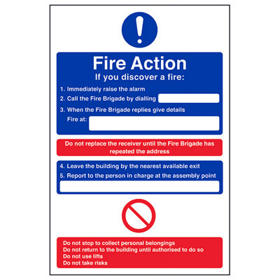 V Safety Replace Reciever Fire Action SignRigid Plastic200X300mm (X3) from B&Q