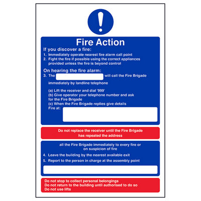 V Safety Suspicious Fire Action Safety SignRigid Plastic150X200mm (X3) from B&Q
