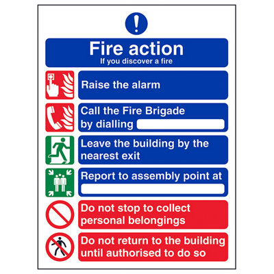 V Safety Fire Action 6 Message Safety SignRigid Plastic150X200mm (X3) from B&Q