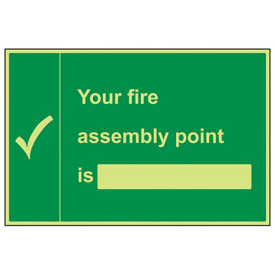 V Safety Your Fire Assembly Point Safety SignGlow In Dark600X400mm (X3) from B&Q