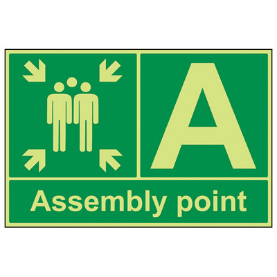 V Safety Assembly Point With Letter Fire SignGlow In Dark600X400mm (X3) from B&Q