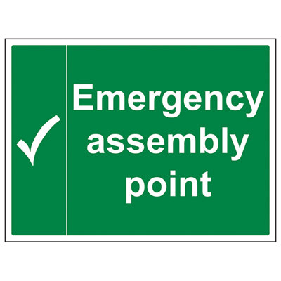 V Safety Emergency Assembly Point Tick SignRigid Plastic600X400mm (X3) from B&Q