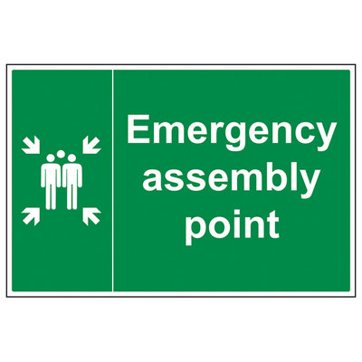 V Safety Emergency Assembly Point Family SignRigid Plastic 600X400mm (X3) from B&Q