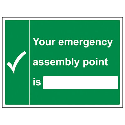 V Safety Emergency Assembly Point Safety SignAdhesive Vinyl400X300mm (X3) from B&Q
