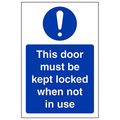 V Safety Door Kept Locked When Not In Use Fire SignAdhesive Vinyl 100X150mm (X3) from B&Q