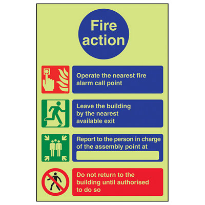 V Safety Do Not Reenter Fire Action SignGlow In The Dark150X200mm (X3) from B&Q