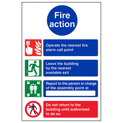 V Safety Do Not Reenter Fire Action Safety SignAdhesive Vinyl 150X200mm (X3) from B&Q