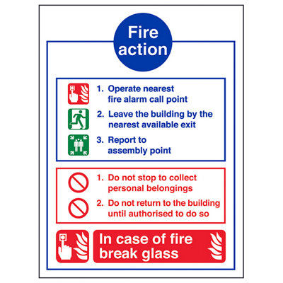 V Safety Break Glass Fire Action Safety SignRigid Plastic150X200mm (X3) from B&Q