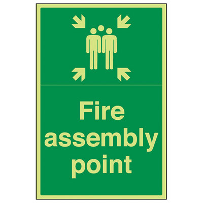 V Safety Fire Assembly Point Portrait Safety SignGlow In The Dark300X400mm (X3) from B&Q