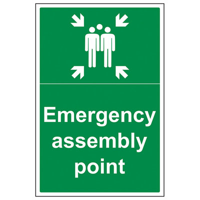 V Safety Emergency Assembly Point Safety SignRigid Plastic400X600mm (X3) from B&Q