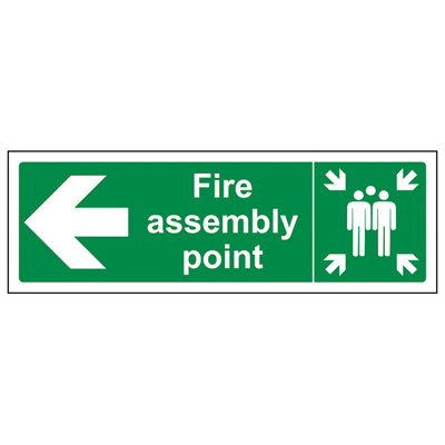 V Safety Fire Assembly Point Arrow Left SignAdhesive Vinyl600X200mm (X3) from B&Q
