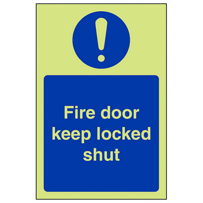 V Safety Fire Door Keep Locked Shut Safety SignGlow In Dark100X150mm (X3) from B&Q