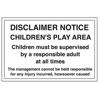 V Safety Children's Play Area Disclaimer SignAdhesive Vinyl300X200mm (X3) from B&Q
